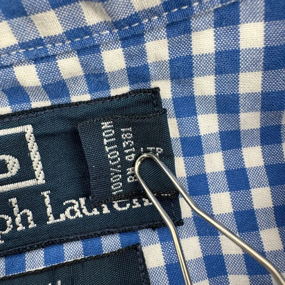 Polo Ralph Lauren Mens XL Western Classic Fit Gingham Snap Button Shirt Blue